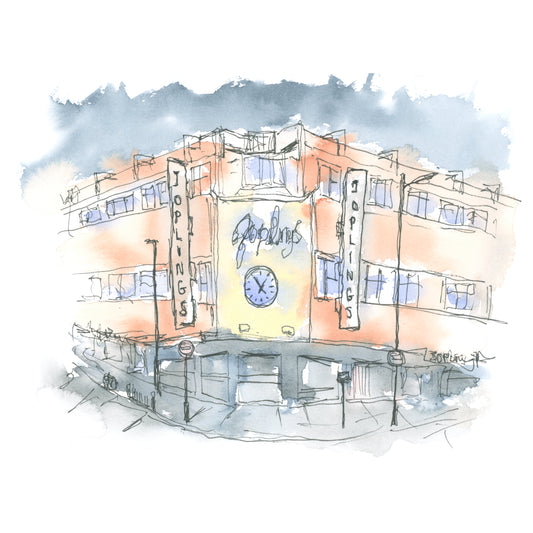 Watercolour painting of Joplings department store in Sunderland city centre by Stephen Darling