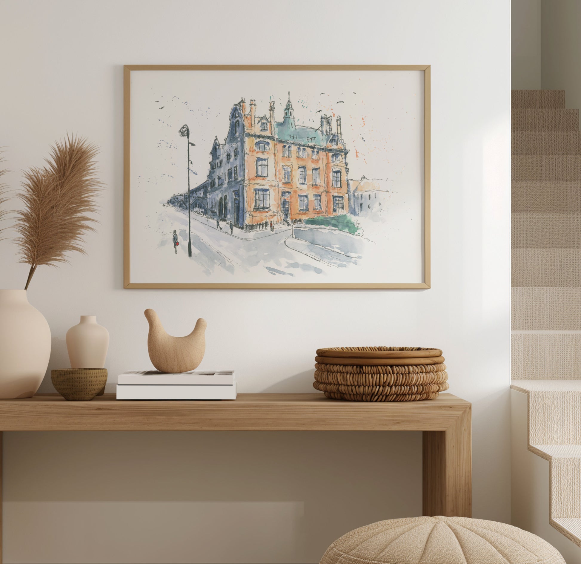 Watercolour artwork of The Old Post Office in Sunderland, shown in Frame