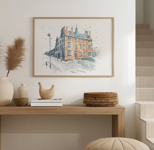 Watercolour artwork of The Old Post Office in Sunderland, shown in Frame